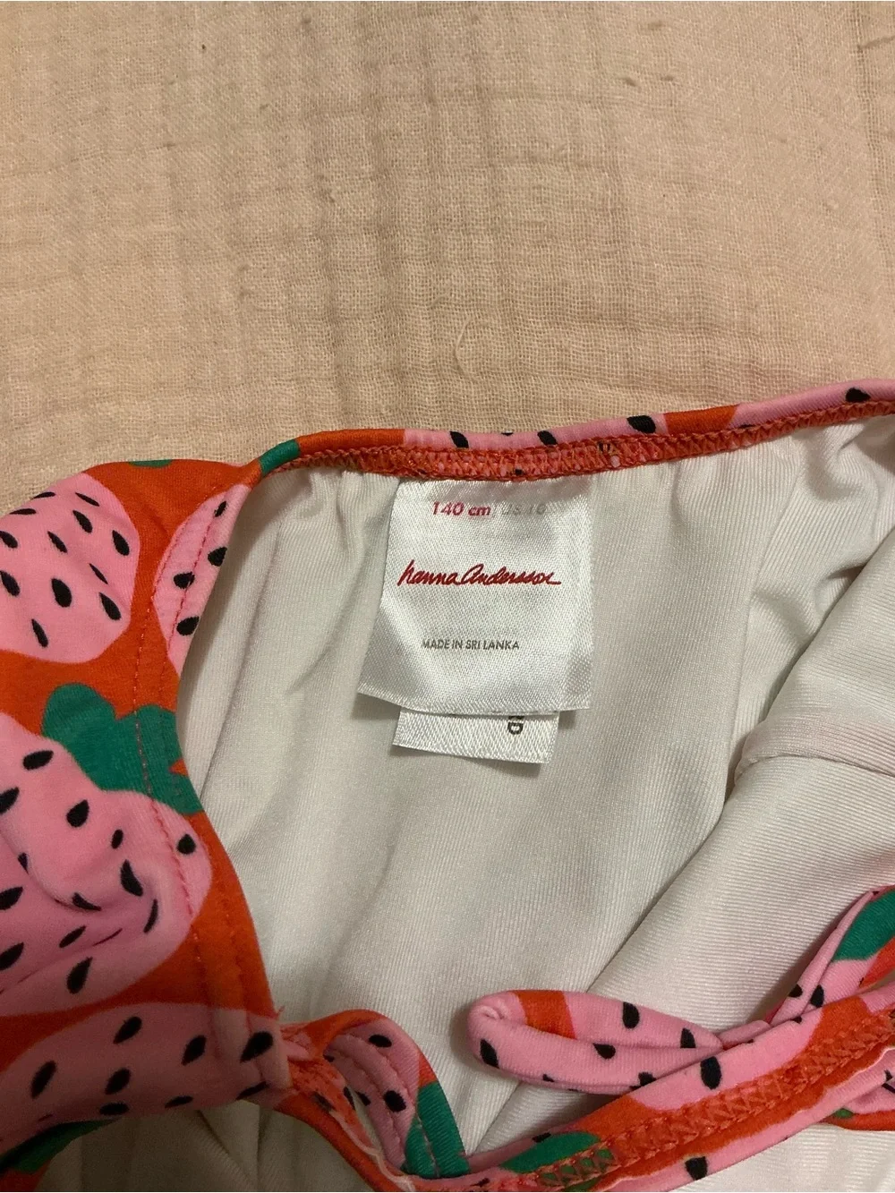Hanna Andersson Orange One-Piece Swimsuit with Pink Strawberry Print